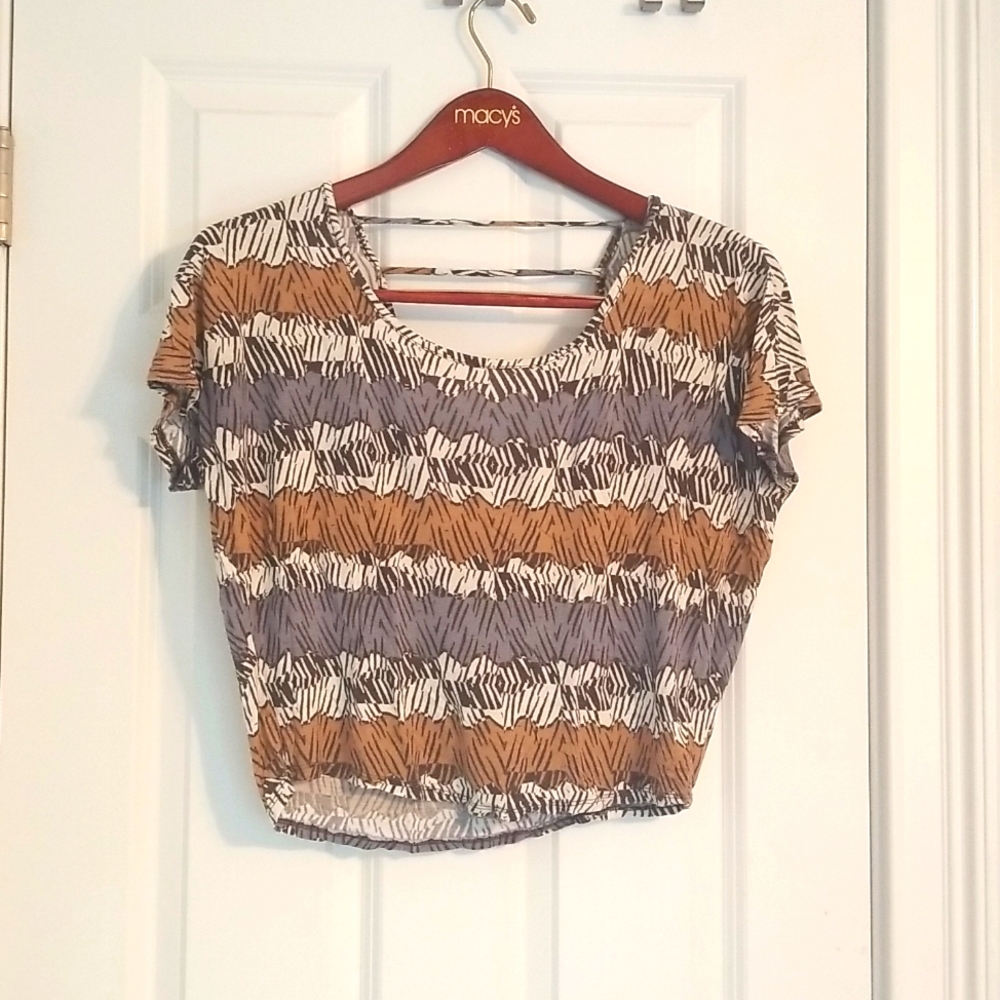 Forever 21 Crop Top, Size S, Blue/Orange/White Striped